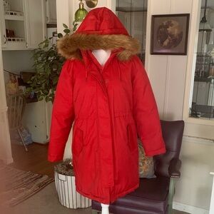 Universal Thread Red Puffer Jacket with Faux Fur Hood